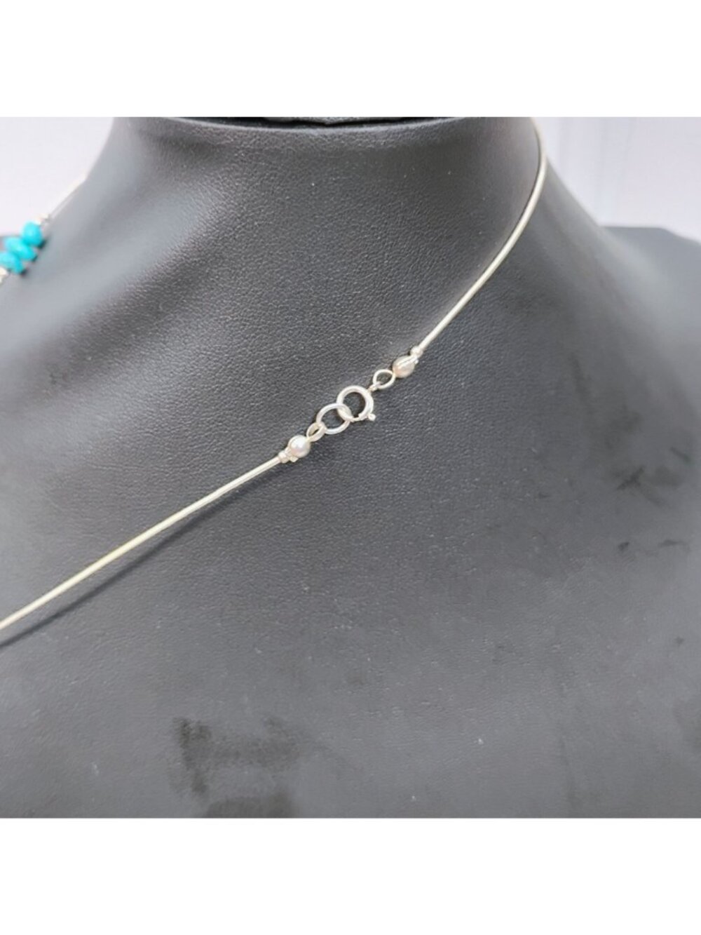 Liquid Sterling Silver & Kingman Turquoise Bead Lariat Necklace - Picture 5 of 7